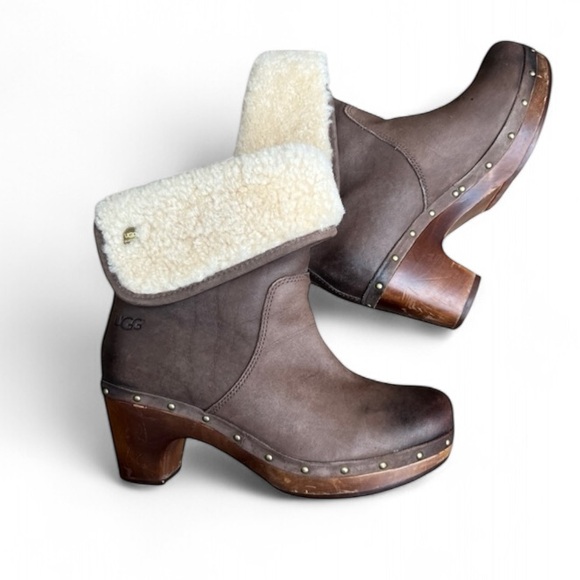Ugg Lynnea Brown Lined Fur Trim Boot Sz 7 - Picture 1 of 12